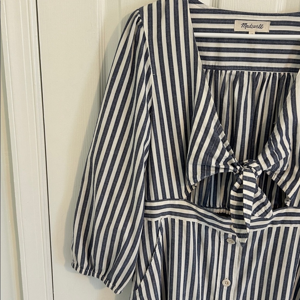 Madewell Shimmer Striped Tie-Front Bow Midi Dress Style H6748 New Size 14 - Picture 7 of 15
